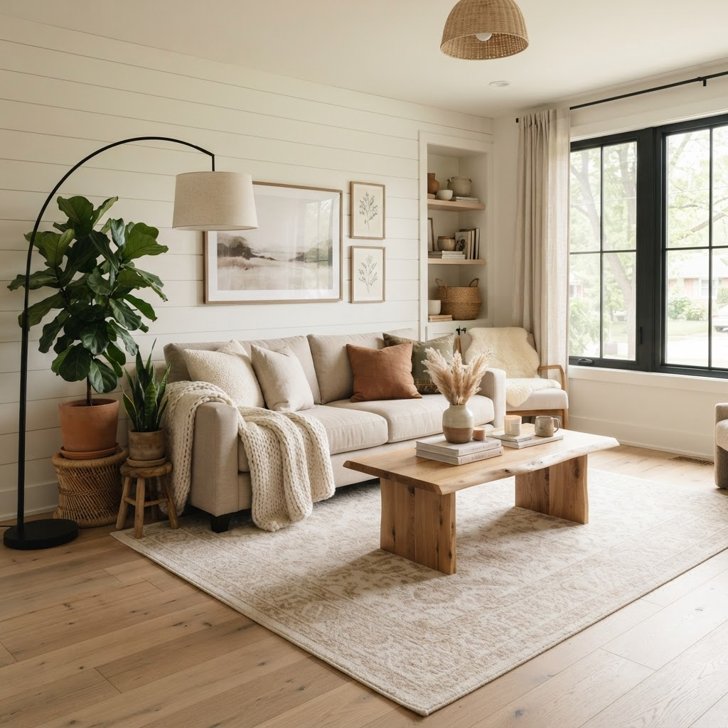 A bright, beautifully furnished short-term rental living room